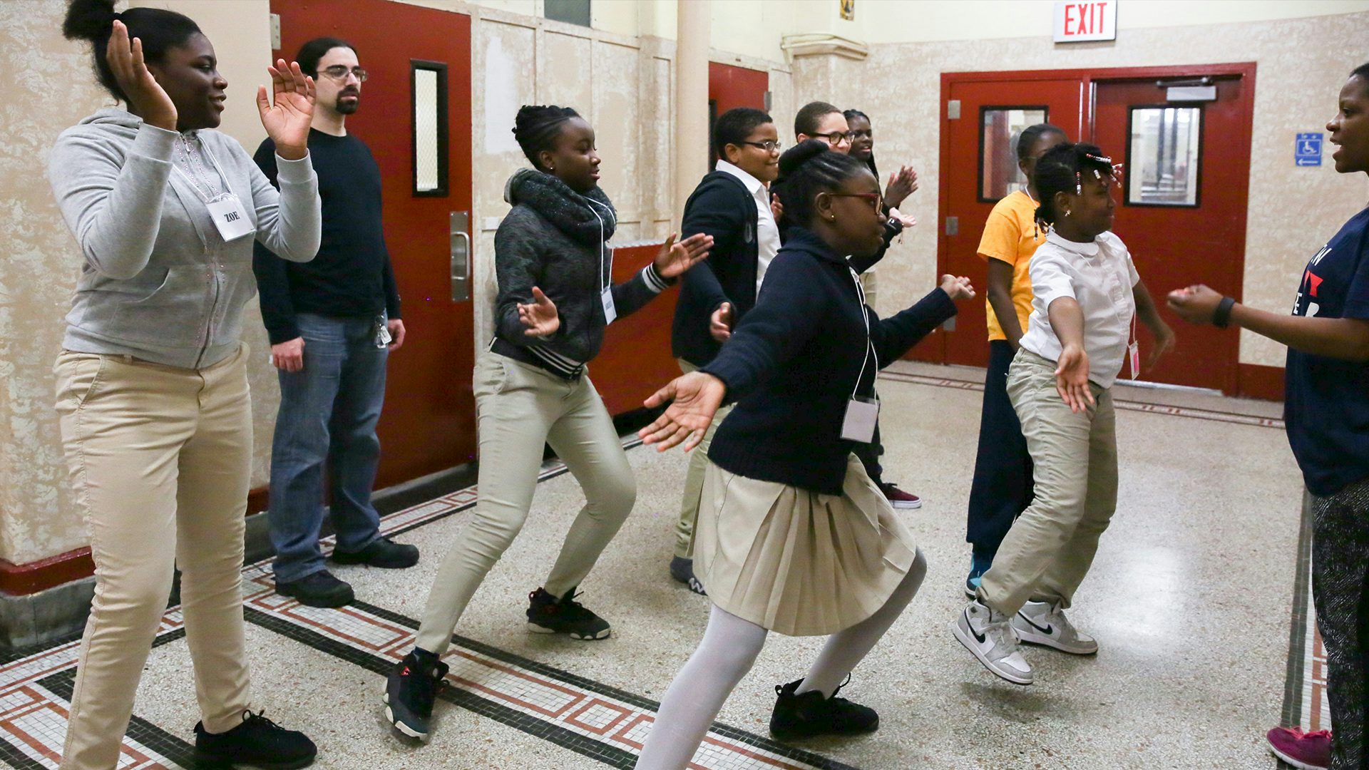 Students from a New Victory partner school participating in a Classroom Workshop.