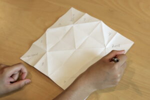 Writing numbers around the edges of an unfolded fortune teller