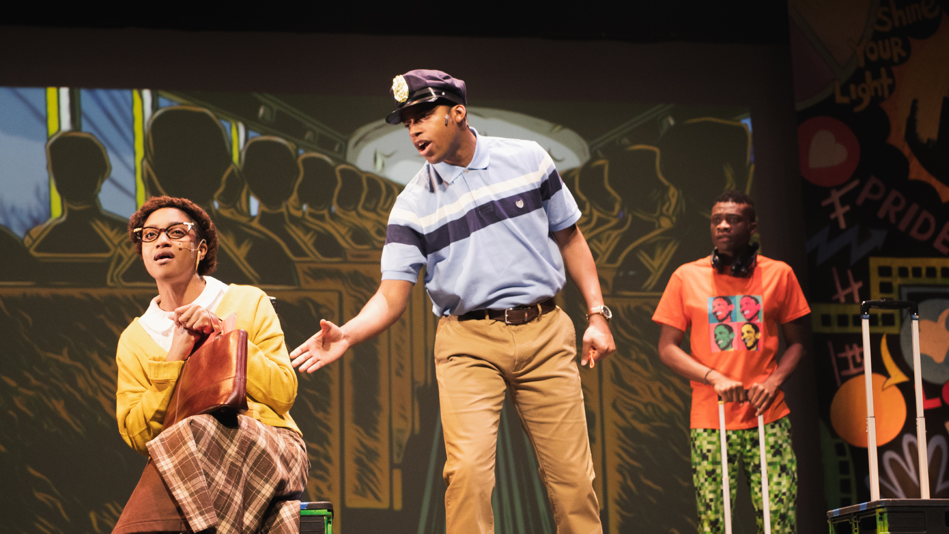 A scene from Jabari Dreams of Freedom, with Jabari and Claudette Colvin on a bus.