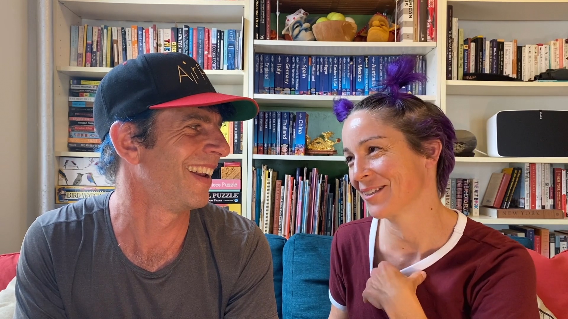 The Acrobuffos, Seth and Christina, in their living room.