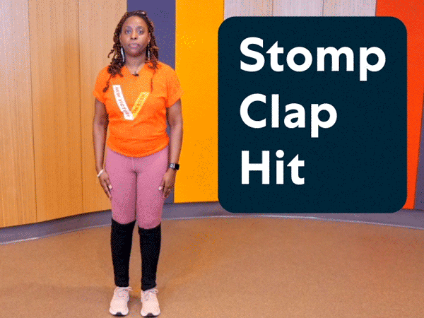 Asha's first combination: stomp, clap, and a thigh hit