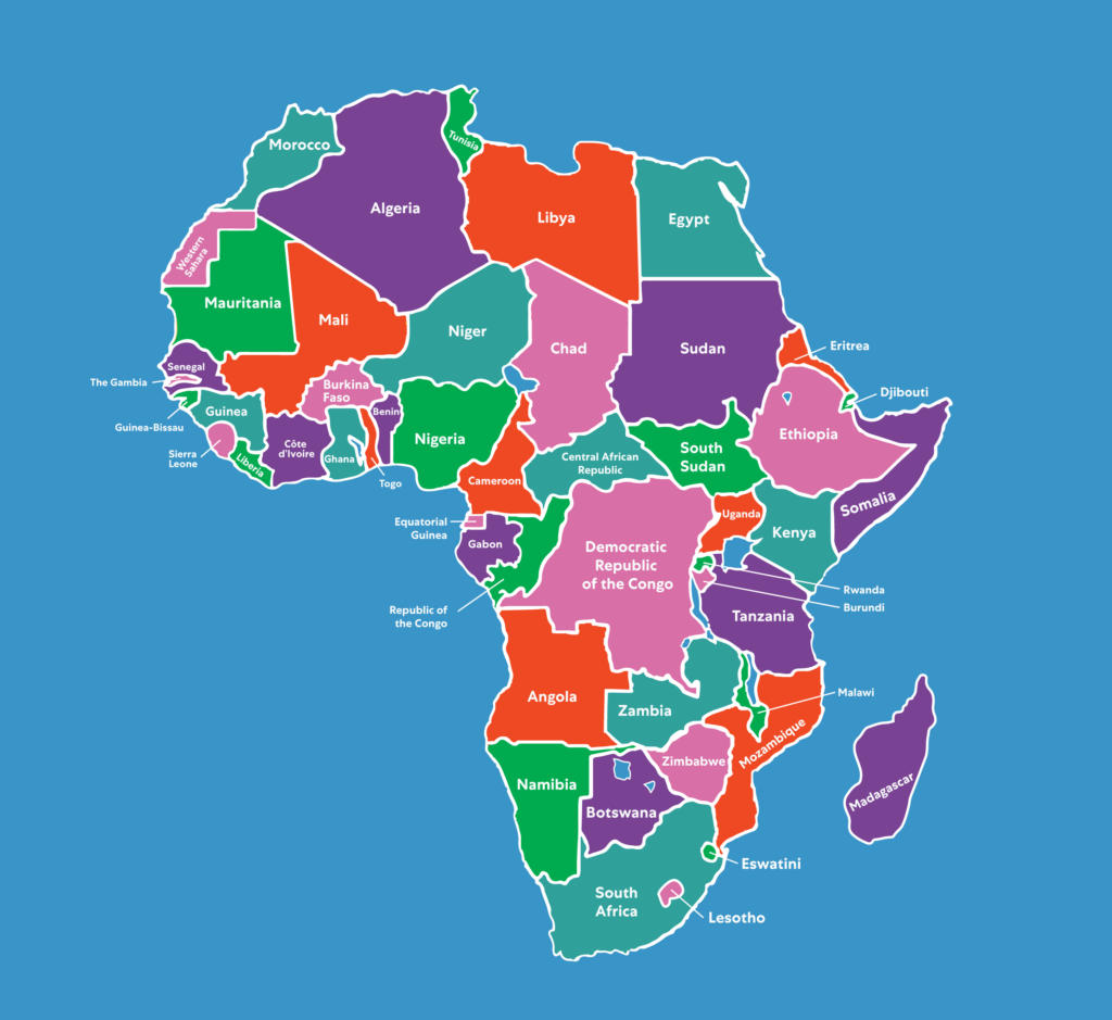 Map of Africa with all nations labeled