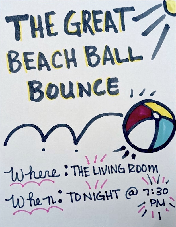 Hand-drawn flyer for "The Great Beach Ball Bounce"
