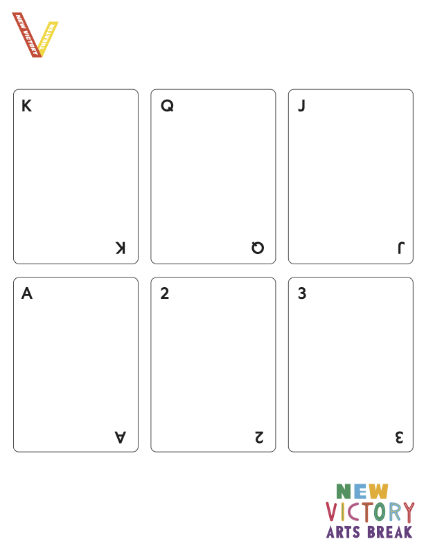 Blank playing card layouts marked with small letter or number rank in their corners: King, Queen, Jack, Ace, 2, 3.