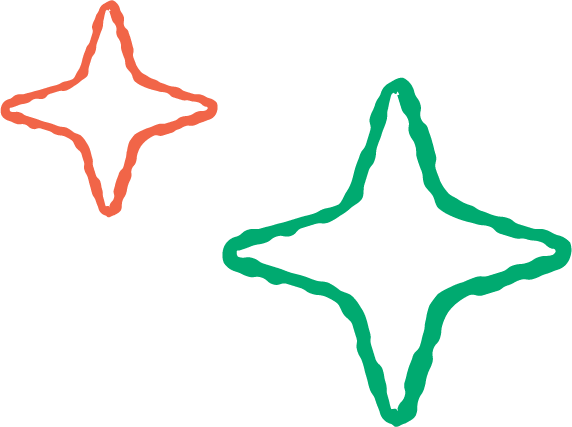 Two stars shapes, orange and green, marking the end of this story