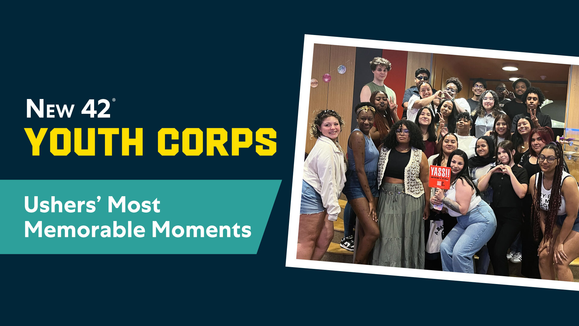 ext reads "New 42 Youth Corps Usher' Most Memorable Moments." To the right is a group photo of Youth Corp members.