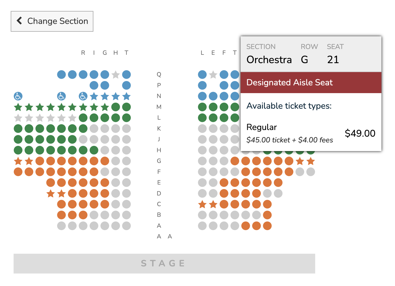 Seat map of the New Victory Theater