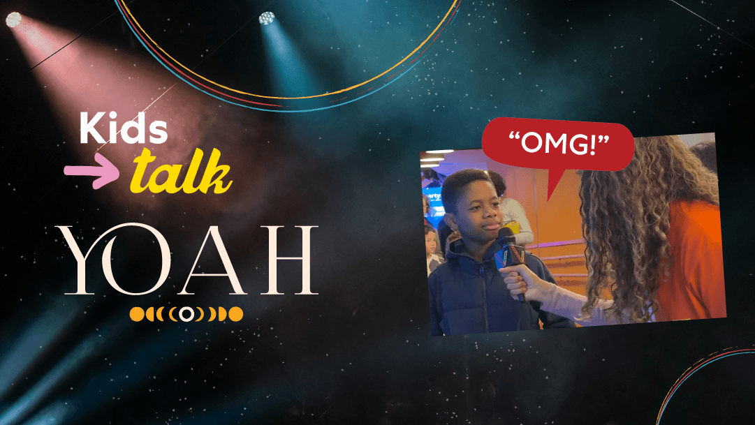 Kids Talk YOAH. To the right of the text is a photo of a kid saying 